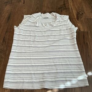 CAbi Striped Sleeveless Blouse Ivory Black Minimalist Career Top XS